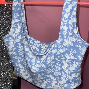 Blue and white floral print top